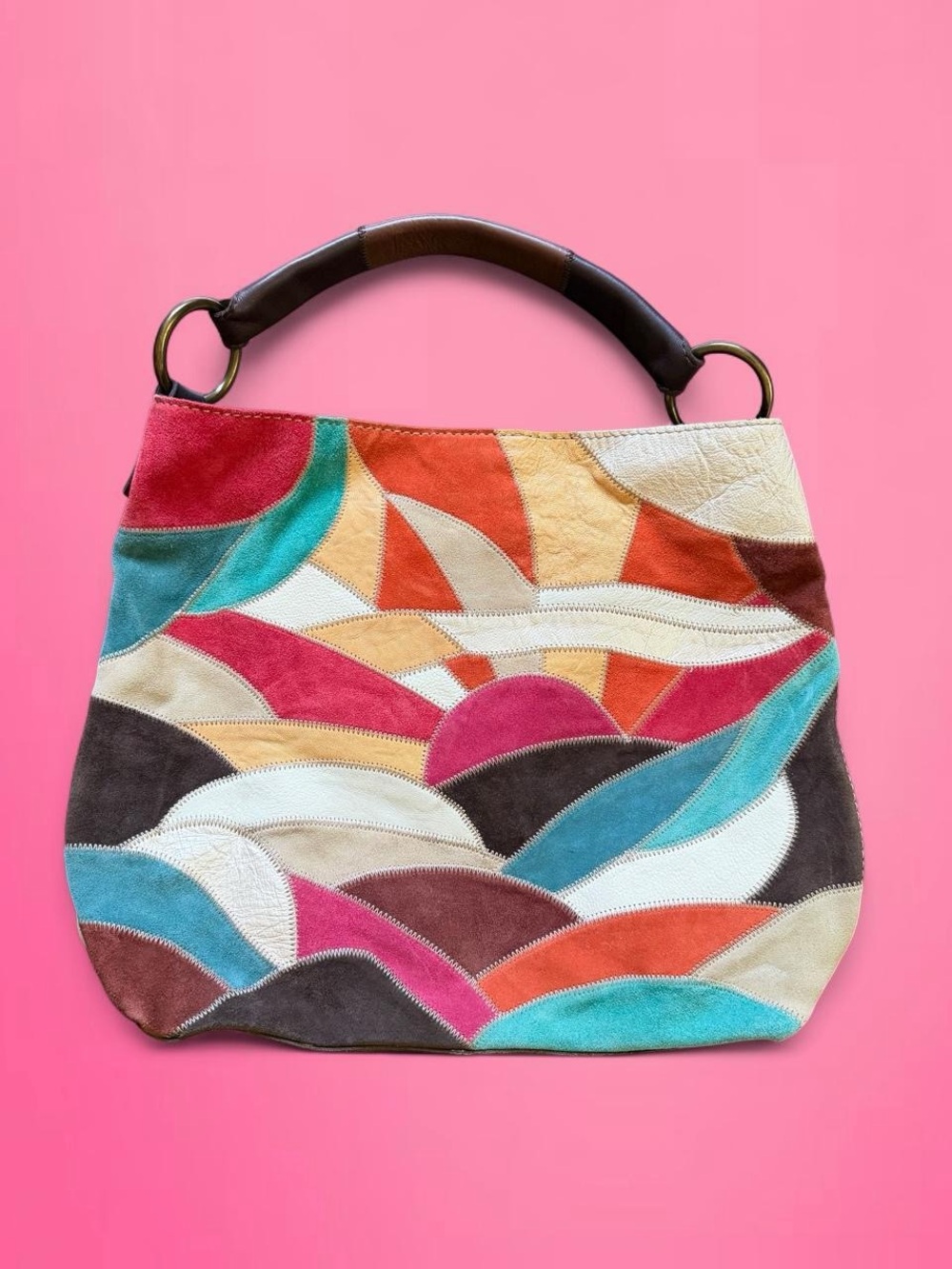y2k lucky brand patchwork leather suede hobo bag